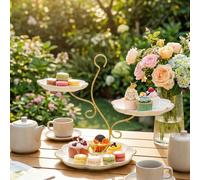 1 Set, Alzata per torta a forma di ramo d'albero, Alzata per torta e frutta a 3 ripiani in stile europeo, Vassoio per spuntino in plastica con bordo dorato per il tè pomeridiano, Espositore per dolci 