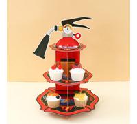 1 Set Alzata per torta a tema idrante antincendio, Alzata per cupcake a motivo estintore, Vassoio torta a più ripiani, Alzata per torta a tema pompiere, a forma di idrante antincendio, adatto per comp