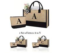 1 set, Borsa a tracolla in iuta/tela con pochette per il trucco, borsa personalizzata, borsa a clutch, con sciarpe, borsa semplice per il viaggio, borsa cosmetica, borsa trucco da viaggio: perfetta pe