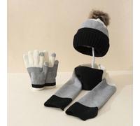 1 Set [Cappello a maglia + Sciarpa + Guanti] - 1 pezzo Cappello a maglia termico con blocchi di colore unisex per bambini + 1 pezzo Sciarpa a maglia con blocchi di colore + 1 Paio di Guanti a maglia c