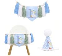 1 set Cappello e Striscione stile blu a quadri per il 1° compleanno, Decorazioni tema oca per il 1° compleanno, Decorazioni per il primo compleanno per bambini e bambine. Adatto per decorazioni del 1°