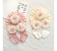 1 set Cappello rosa con fiore in pizzo, cuffia per neonati e set di calzini, adorabile confezione regalo per neonati principesse autunno/inverno, adatto per l'uso quotidiano Tagli Unica,6-12M,0-2YPian