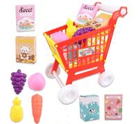 1 Set Carrello della Spesa Giocattolo per Bambini, Carrello da Supermercato Educativo per Bambini, Giocattolo per Giocare ai Ruoli, Regalo per le Vacanze rosa,rossoABS