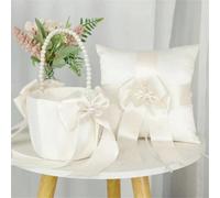 1 Set Cestino per Damigella e Cuscino Portafedi, Cestino in raso avorio con fiocco per matrimonio in stile occidentale, Cestino per fiori per la sposa e le damigelle per lanciare i fiori, Decorazione 