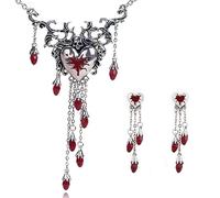 1 set collana con diamanti rossi gocciolanti orecchini moda ciondolo cuore collana nappe catene amico damigella d'onore regali amore orecchini cuore, Misura unica, come descritto, come descritto