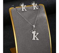 1 set Collana con lettera a corona & Orecchini a perno per bambini, famiglia, amici, regalo per Natale, anniversario, compleanno, Festa della Mamma, gioielli versatili per uso quotidiano A,B,C,D,E,F,G