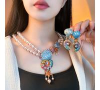 1 set Collana e orecchini con perle e conchiglie a vite esagerate in stile retrò, adatto per gioielli da passerella e da fashion show per le donne Tagli UnicaLega di zinco