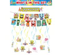1 set con bandiera a tema SpongeBob, ciondolo a spirale, striscione per festa di compleanno, set di decorazioni sospese, il miglior regalo per le vacanze per gli amici, decorazione per feste, perfetta