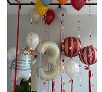 1 set, confezione combinata di palloncini 4D a forma di orso a cuore opaco e stella, abbinata a palloncini in foil numero 0-9 color crema, pompon colorati (colore/quantità abbinati casualmente secondo