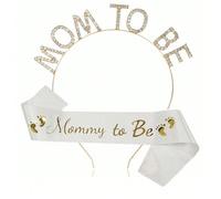 1 Set Copricapo di cristallo e set di cinturini con impronte dei piedi per donne in gravidanza, adatto per feste di rivelazione del sesso del bambino, celebrazioni per il festa di nascità, regali per