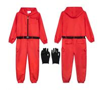 1 set costume da clown per Ognissanti, uniforme rossa da gioco con tuta, guanti, cintura, adatto per adulti uomini donne per esibizioni teatrali e cosplay L,M,S,XLBlocchi di coloreTessuto intrecciato