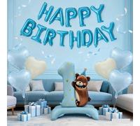 1 set da 20 palloncini colorati blu/rosa/caramello a forma di numero 1, palloncini in foil opaco autoportanti con lettere "Happy Birthday" e palloncini a forma di cuore in foil, adatti per decorazioni