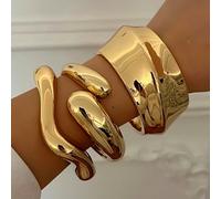 1 set da 3 pezzi Braccialetti vintage eleganti in metallo CCB dalla forma geometrica asimmetrica, a goccia d'acqua e a onda, aperti e lisci, stile minimalista, versatili, adatti per donne, uomini, cop