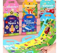 1 set da 30 fogli di libro per stickers riutilizzabili interattivo, design educativo e adatto ai bambini - design impermeabile e reversibile con dinosauri, animali e veicoli - giocattolo educativo per