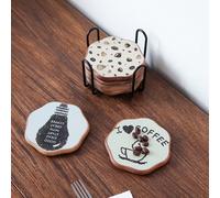1 set da 5/6 pezzi, sottobicchieri in legno a forma di chicchi di caffè, con motivo a tazzina da caffè, scatola portaoggetti in palissandro, supporto in metallo, sottobicchieri decorativi di alta qual