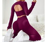 1 Set da donna con top a costine corto e leggings - colori uniti, elasticità elevata, adatto per attività fisica e palestra, abbigliamento da donna per l'anno nuovo cinese L,M,SColore unicoTessuto