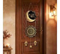 1 Set Decorazioni Appese Nere e Dorate per il Ramadan, Decorazioni Appese con Benedizioni del Ramadan, Lanterne a Forma di Luna e Stelle, Decorazioni Appese per la Porta del Ramadan, Decorazioni per i