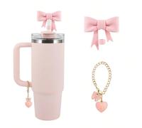 1 set di 2 fermi in silicone a forma di fiocco da 10 mm, charm regolabili a forma di cuore e lettera per tazze, manicotti in silicone antishock per tazze da 30 once e 40 once, accessori per tazze, reg