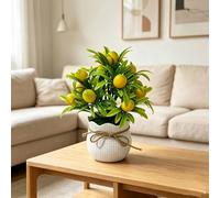 1 Set di 2 pezzi Piante di limone simulate di alta qualità - Decorazione da scrivania, adatta per stanze, balconi, giardini, camere da letto, uffici, caffè, interni, hotel, centri tavola da pranzo e d