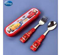 1 Set di 2 pezzi Posate Disney con licenza ufficiale, Set di cucchiaio e forchetta 3D con personaggi di Cars: Saetta McQueen, Zootropolis: Judy, Toy Story: Buzz Lightyear, manici antiscivolo, portatil