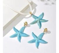 1 Set di 3 pezzi di orecchini e collana con stelle marine colorate e versatili in stile bohémien, set di collana e orecchini con pendente a forma di stella marina turchese dal design unico, adatto per