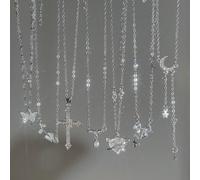 1 Set di 5 collane in stile Y2K, carine, alla moda, eleganti, dal design vintage con pendenti a forma di cuore, farfalla, goccia d'acqua, fiocco, stella, luna, croce, strass e nappine, collane multist