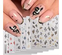 1 Set di 6 Fogli Decalcomanie per Nail Art, Design con Rosse e Nere, Luna, Spirito e , Decorazioni Autoadesive per Unghie, Adesivi per Nail Art da Festa per Donne, Forniture per Nail Art