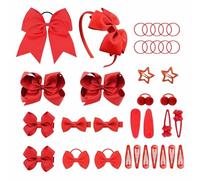 1 set di accessori per capelli per la scuola per ragazze, fasce per capelli con pompon rosso, fasce elastiche per capelli, fiocchi per coda di cavallo
