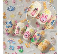 1 set di adesivi per unghie fai-da-te con design graffiti cartoni animati e uno stile sorprendente, con fiori, farfalle, caramelle, pesciolini e altri colori alla moda. Gli elementi colorati estivi so