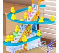 1 Set di bambole a forma di anatra per bambini, in grado di arrampicarsi su corde e scivoli, con effetti di gravità, luce e musica, adatto come regalo di compleanno e gioco educativo per bambini. 3 pi