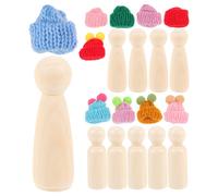 1 set di bambole con mollette in legno non verniciate fai da te con cappelli,
