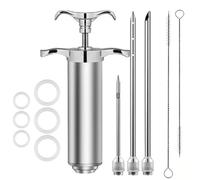 1 set di bastoncini per tacchino in acciaio inossidabile da 2 once/60 ml con 3 aghi e spazzola per la pulizia, iniettore per carne per barbecue, cucina, marinata, utensili da cucina
