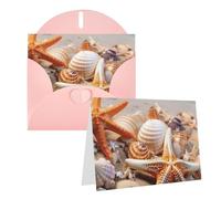 1 set di biglietti di ringraziamento con buste, stelle marine sulla spiaggia, conchiglie, biglietto di auguri per appunti personalizzati, biglietti formali per tutte le occasioni, adatti per piccole