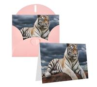 1 set di biglietti di ringraziamento con buste, tigre maestosa appoggiata su una roccia con cielo nuvoloso 10,2 x 15,2 cm, biglietto di auguri per note personalizzate, biglietti formali per tutte le