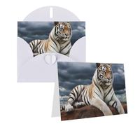 1 set di biglietti di ringraziamento con buste, tigre maestosa appoggiata su una roccia con cielo nuvoloso 10,2 x 15,2 cm, biglietto di auguri per appunti personalizzati, biglietti formali per tutte