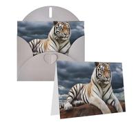 1 set di biglietti di ringraziamento con buste, tigre maestosa appoggiata su una roccia con cielo nuvoloso 10,2 x 15,2 cm, biglietto di auguri per note personalizzate, biglietti formali per tutte le