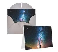 1 set di biglietti di ringraziamento con buste, uomo che guarda in alto universo cielo notturno 10,2 x 15,2 cm biglietto di auguri per note personalizzate, biglietti formali per tutte le occasioni