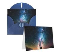 1 set di biglietti di ringraziamento con buste, uomo che guarda in alto universo cielo notturno 10,2 x 15,2 cm biglietto di auguri per note personalizzate, biglietti formali per tutte le occasioni