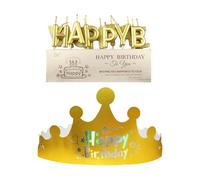 1 Set Di Candeline Di Compleanno, 1 Cappello A Corona Di Compleanno, Candeline Per Decorazione Torta, Candeline Dorate, Accessori Per Decorazione Torta
