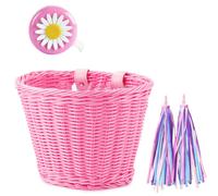 1 Set di Cestino Anteriore per Bicicletta In Vimini Rattan+Campanello+Nappa4554