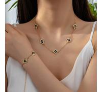 1 Set Di Collana A Fiori E Quadrifoglio Di Lusso Estivo Fresco E Braccialetto, Set Di Gioielli Artistici Vintage Fatti A Mano Da Donna, Adatto Per L'uso Quotidiano E Come Regalo Per La Festa Della Mam