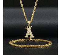 1 Set di Collana e Bracciale alla Moda con Lettere, in Acciaio Inossidabile, Adatto per Feste per Bambini e Decorazione Quotidiana A,B,C,D,E,F,G,H,I,J,K,L,M,N,O,P,Q,R,S,T,U,V,W,X,Y,ZLettereAcciaio ino