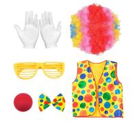 1 Set di Costume da Clown, Wig Gol WOT Cravatta Occhiali da Guanti Naso Finti, Oggetti di Ruolo, Uomini E Donne Universali, Accessori per Il Costume da Festa.