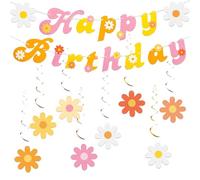 1 set di decorazioni floreali a margherita per feste Boho Happy Birthday bandierine da appendere per baby shower casa giallo