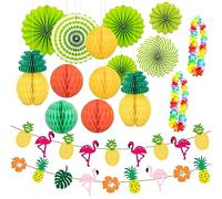 1 set di decorazioni hawaiane, 2 pezzi hawaiani, collana con fiori hawaiani, decorazione per feste estive, feste in piscina, feste in spiaggia