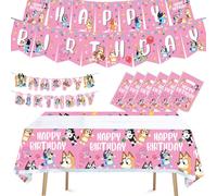 1 Set di decorazioni per feste di compleanno a tema Bluey e Bingo, inclusi regali, accessori per photobooth e altri elementi decorativi, perfetto per una festa a tema Bluey tovaglia,Tessuto di sfondo,