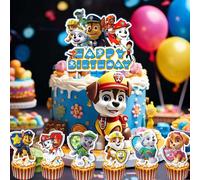 1 set di decorazioni per feste di compleanno a tema Paw Patrol, inclusi topper per torta, striscioni, bandierine, accessori, decorazioni per cupcake Tagli UnicaCarta tessile
