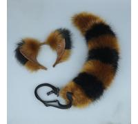 1 set di fasce per capelli con volpe e coda di volpe, copricapo per cosplay, costume da festa, costume da carnevale, coda di fibbia, cammello nero A