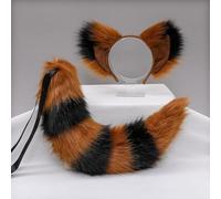 1 set di fasce per capelli con volpe e coda di volpe, copricapo per cosplay, costume da festa, costume di carnevale, coda di corda, cammello nero C