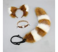 1 set di fasce per capelli con volpe e coda di volpe, copricapo per cosplay, costume da festa, costume da carnevale, coda di fibbia, cammello bianco B